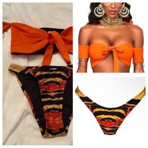 New! BFyne Anika Orange and Black Bikini Set 3477